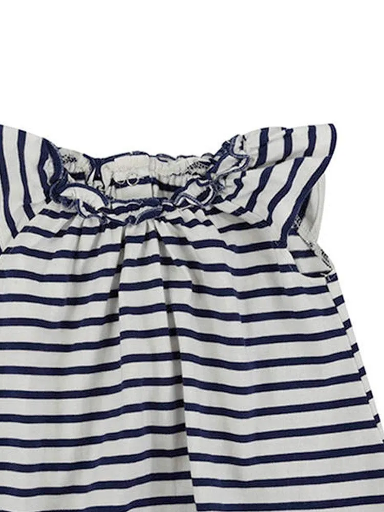 Lilly & Sid Organic - Striped Navy & White Baby Girl Jersey Dress - 0 to 3 Months