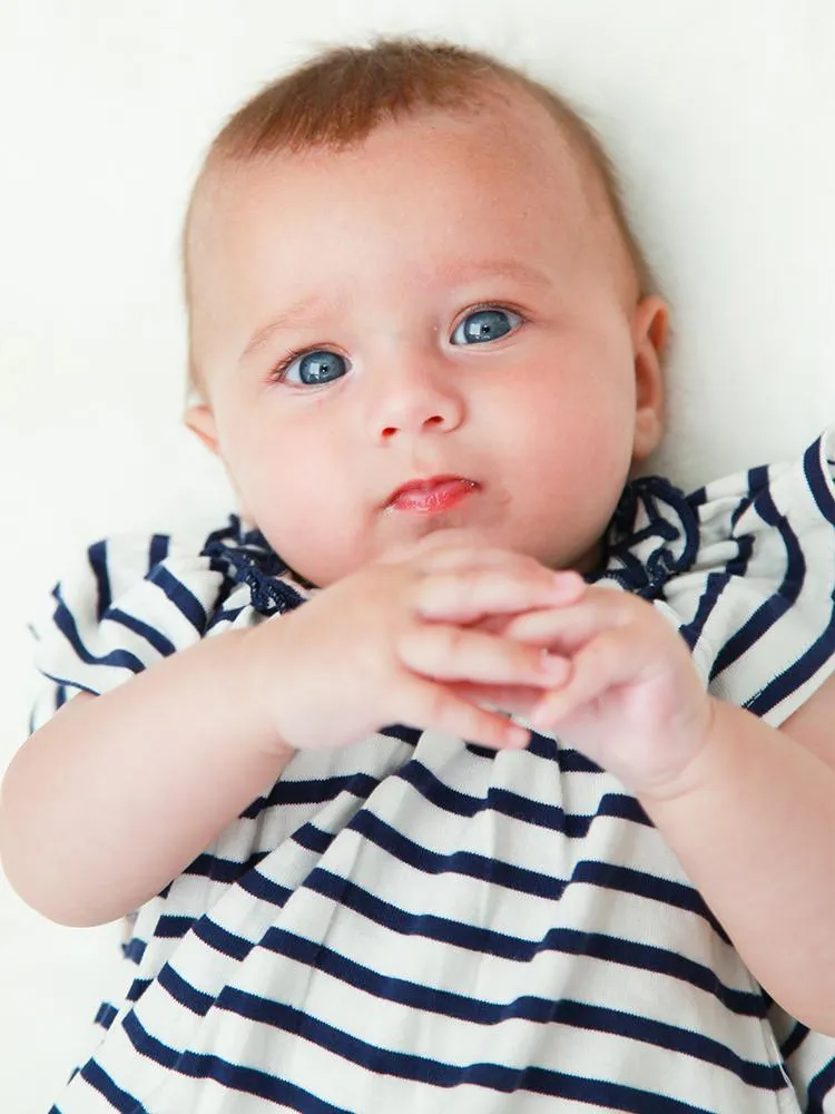 Lilly & Sid Organic - Striped Navy & White Baby Girl Jersey Dress - 0 to 3 Months
