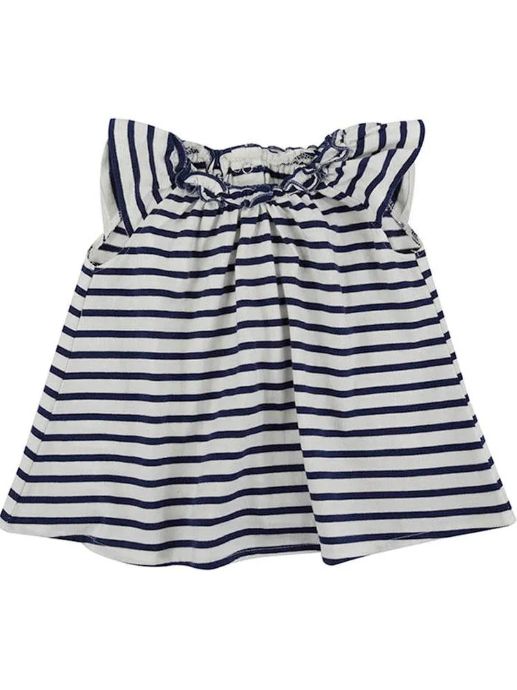 Lilly & Sid Organic - Striped Navy & White Baby Girl Jersey Dress - 0 to 3 Months