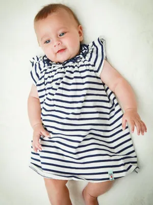 Lilly & Sid Organic - Striped Navy & White Baby Girl Jersey Dress - 0 to 3 Months