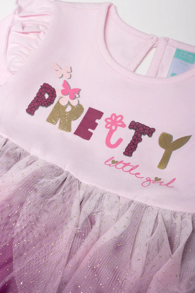 Long Sleeve Tulle Dress Pink