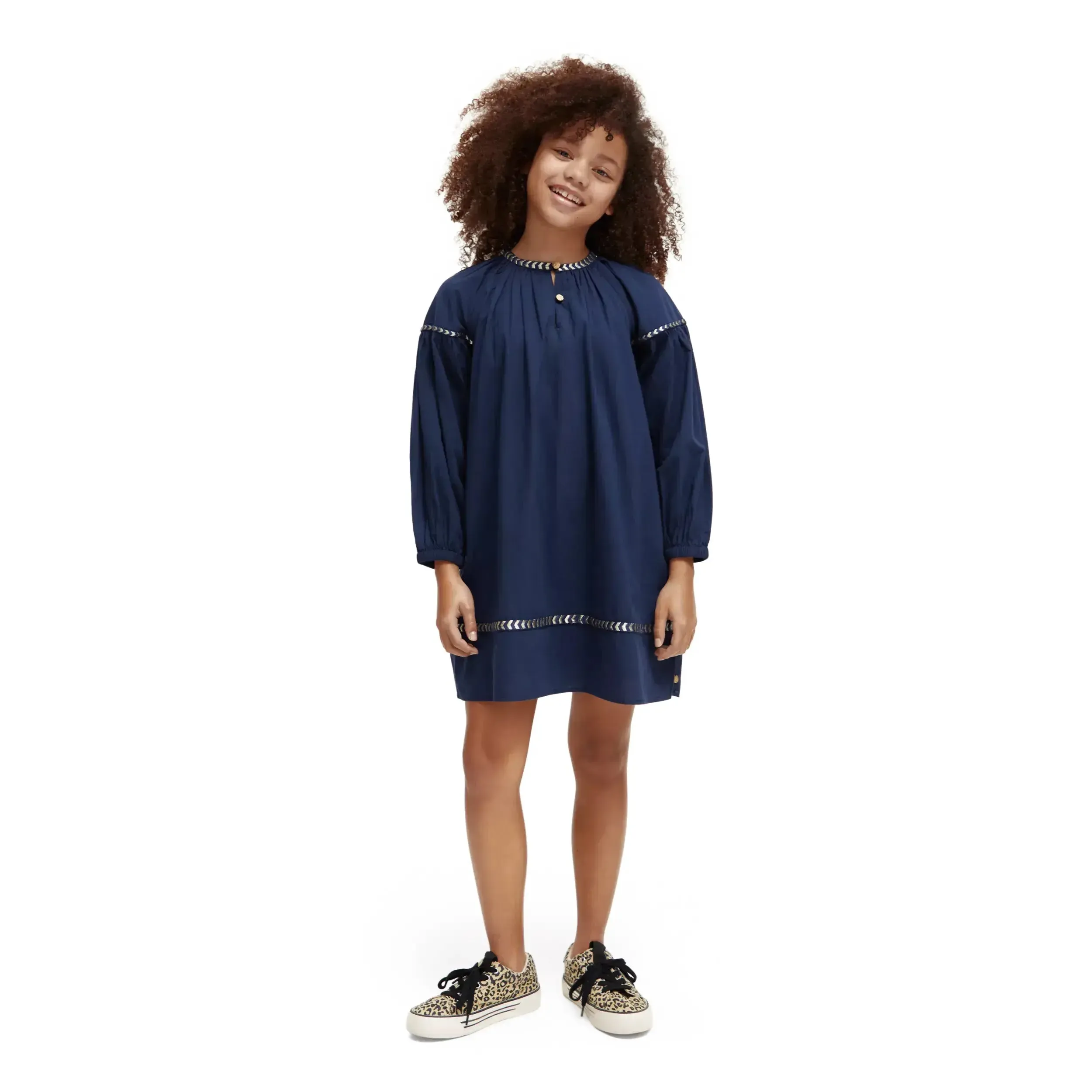 Long Sleeved Glittering Embroidery Mini Dress