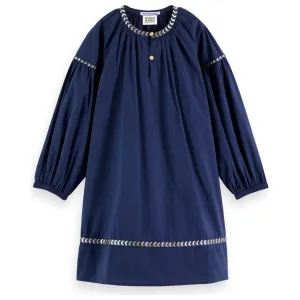 Long Sleeved Glittering Embroidery Mini Dress
