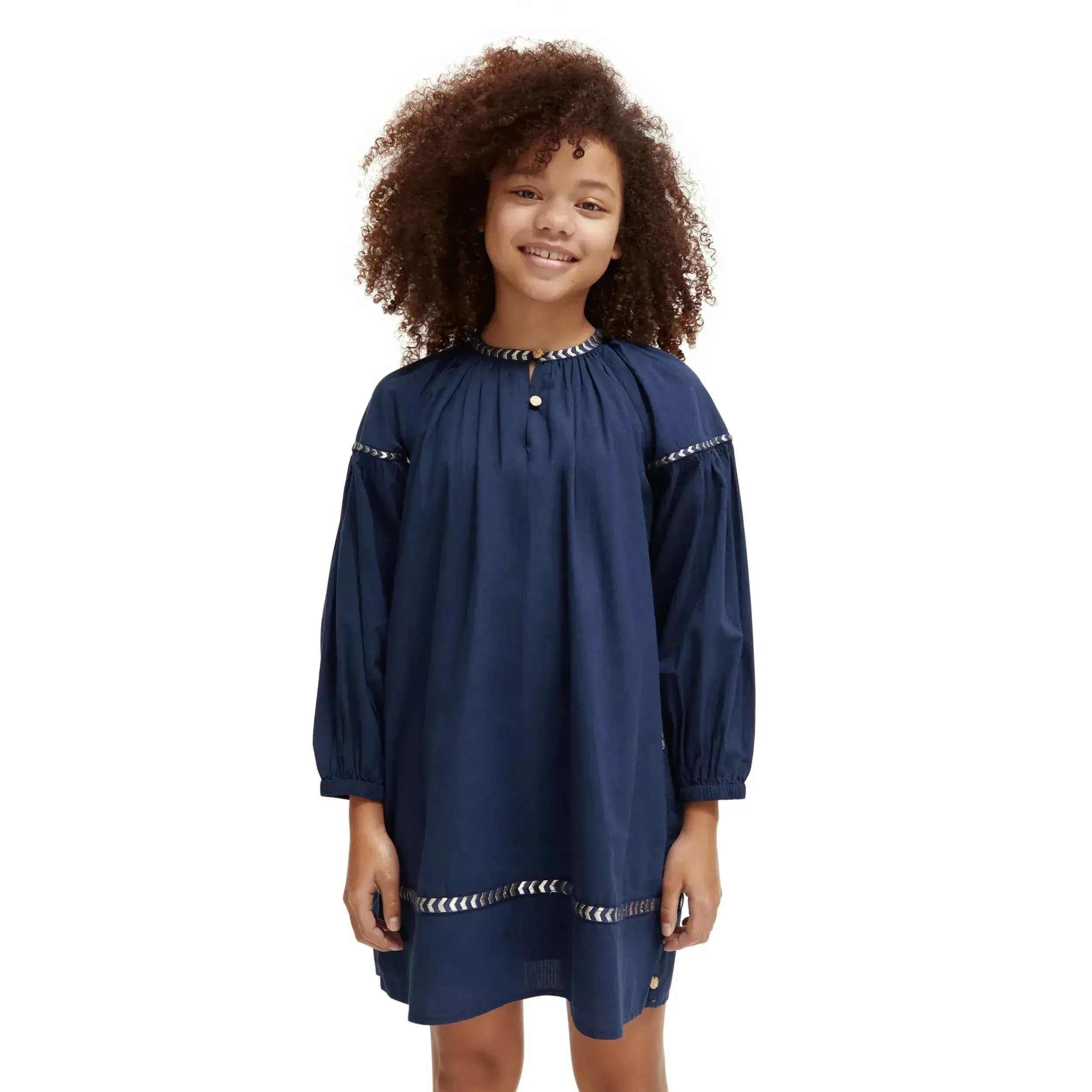Long Sleeved Glittering Embroidery Mini Dress