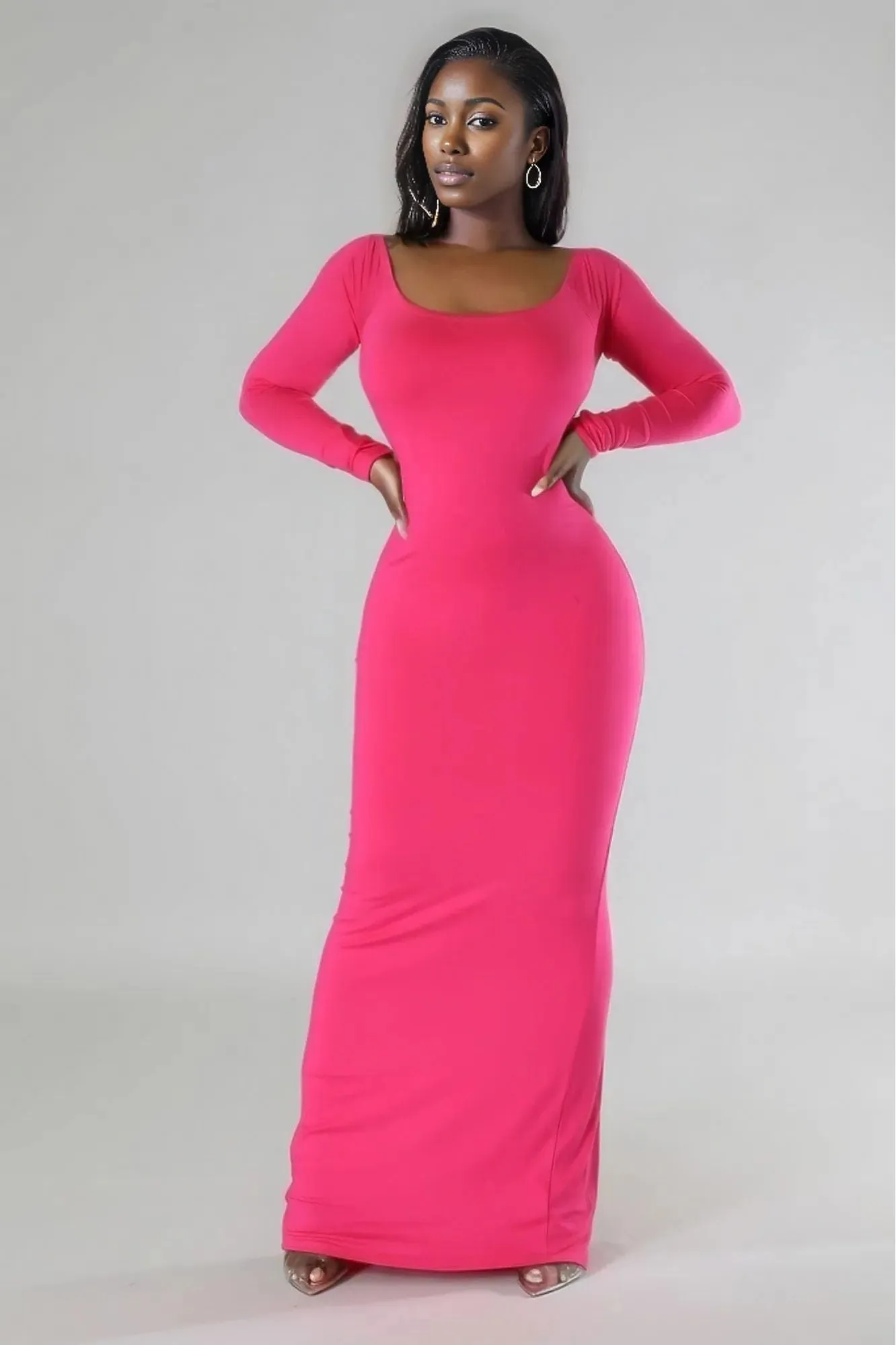 Long Sleeves Open Back Stretch Dress