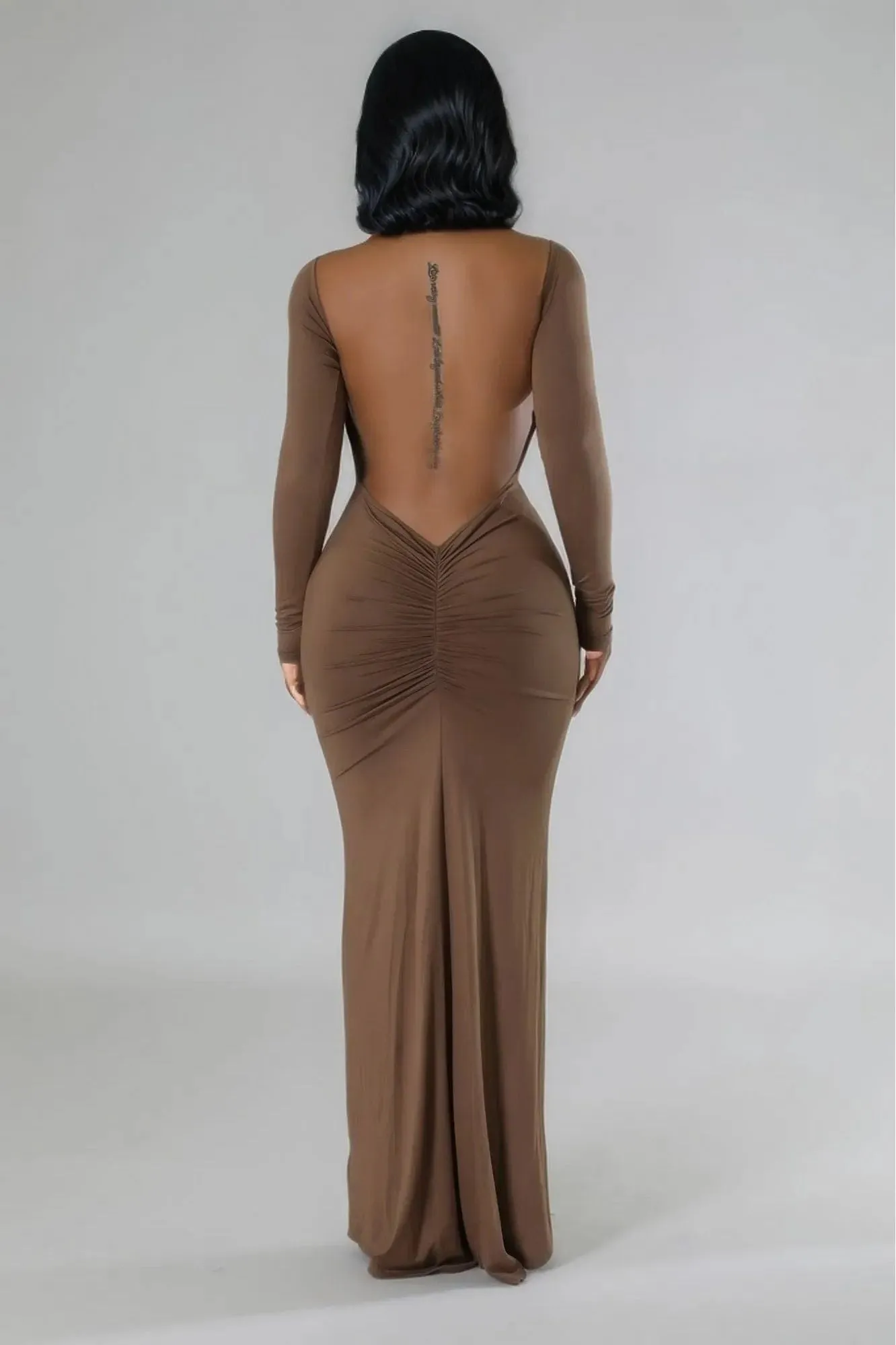 Long Sleeves Open Back Stretch Dress