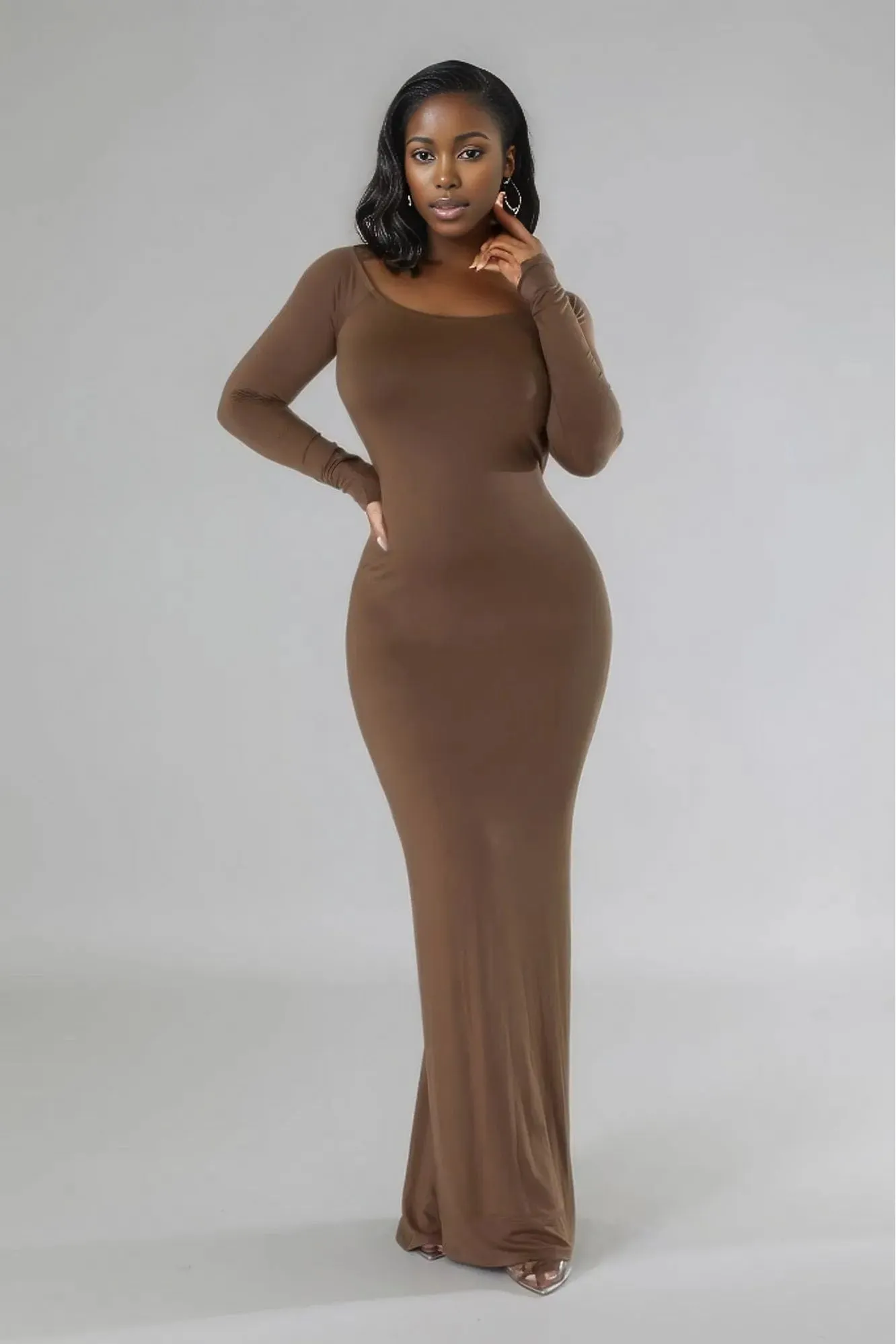 Long Sleeves Open Back Stretch Dress