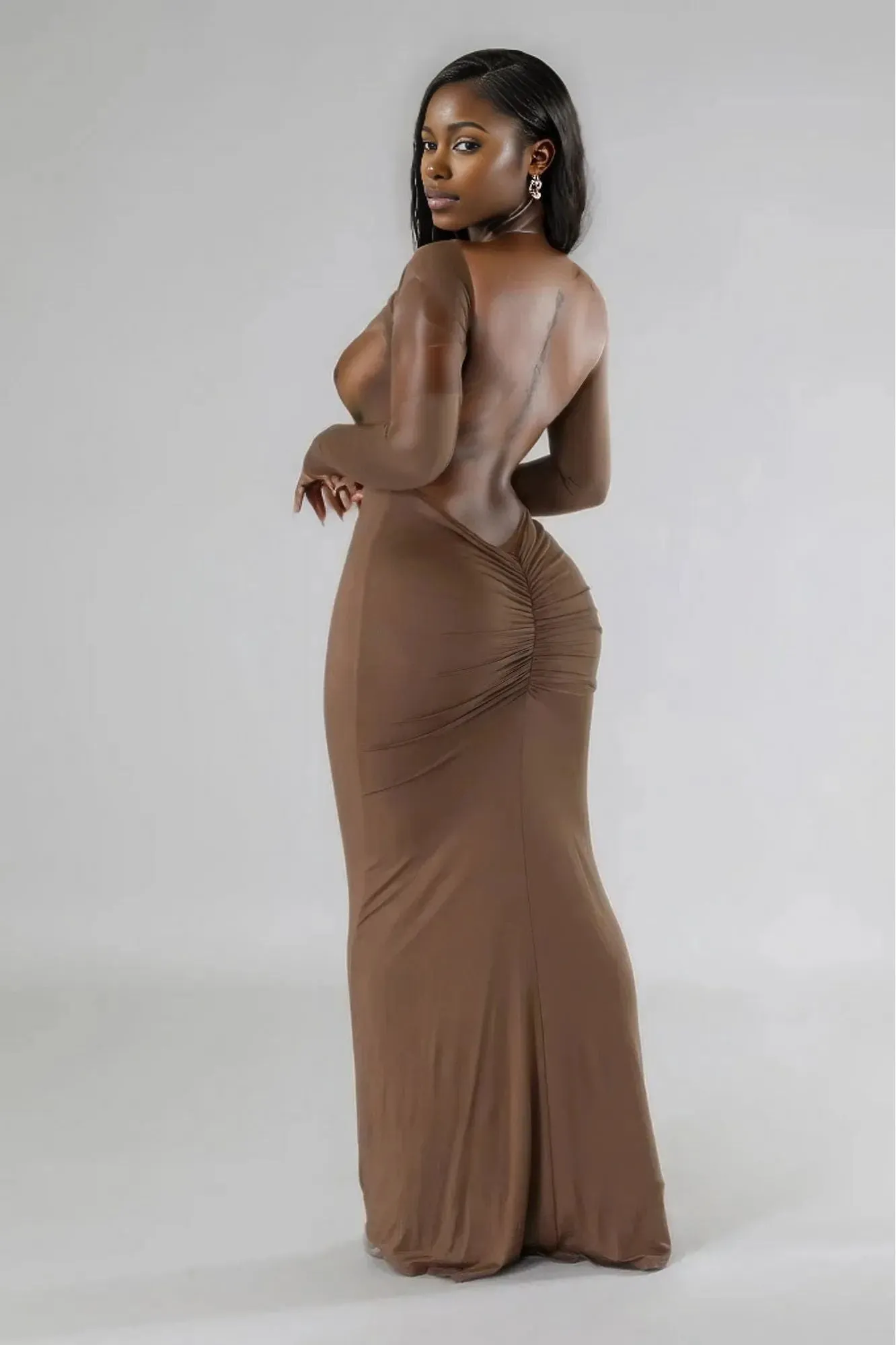Long Sleeves Open Back Stretch Dress