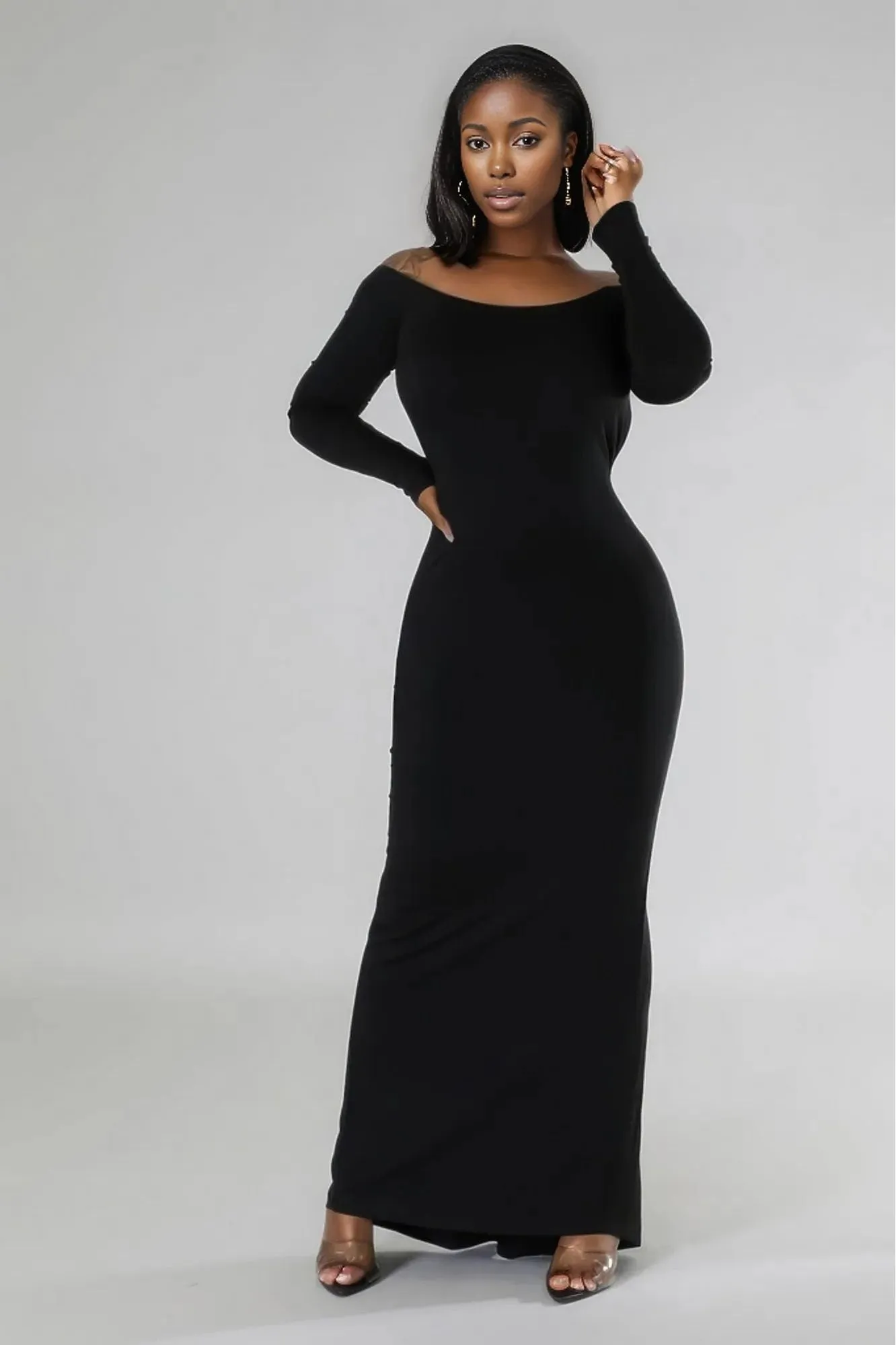 Long Sleeves Open Back Stretch Dress