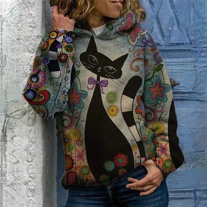 Lucia - elegant hoodie with cat print