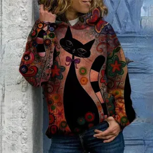 Lucia - elegant hoodie with cat print