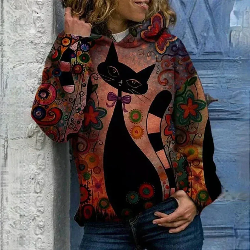 Lucia - elegant hoodie with cat print
