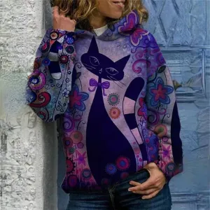 Lucia - elegant hoodie with cat print