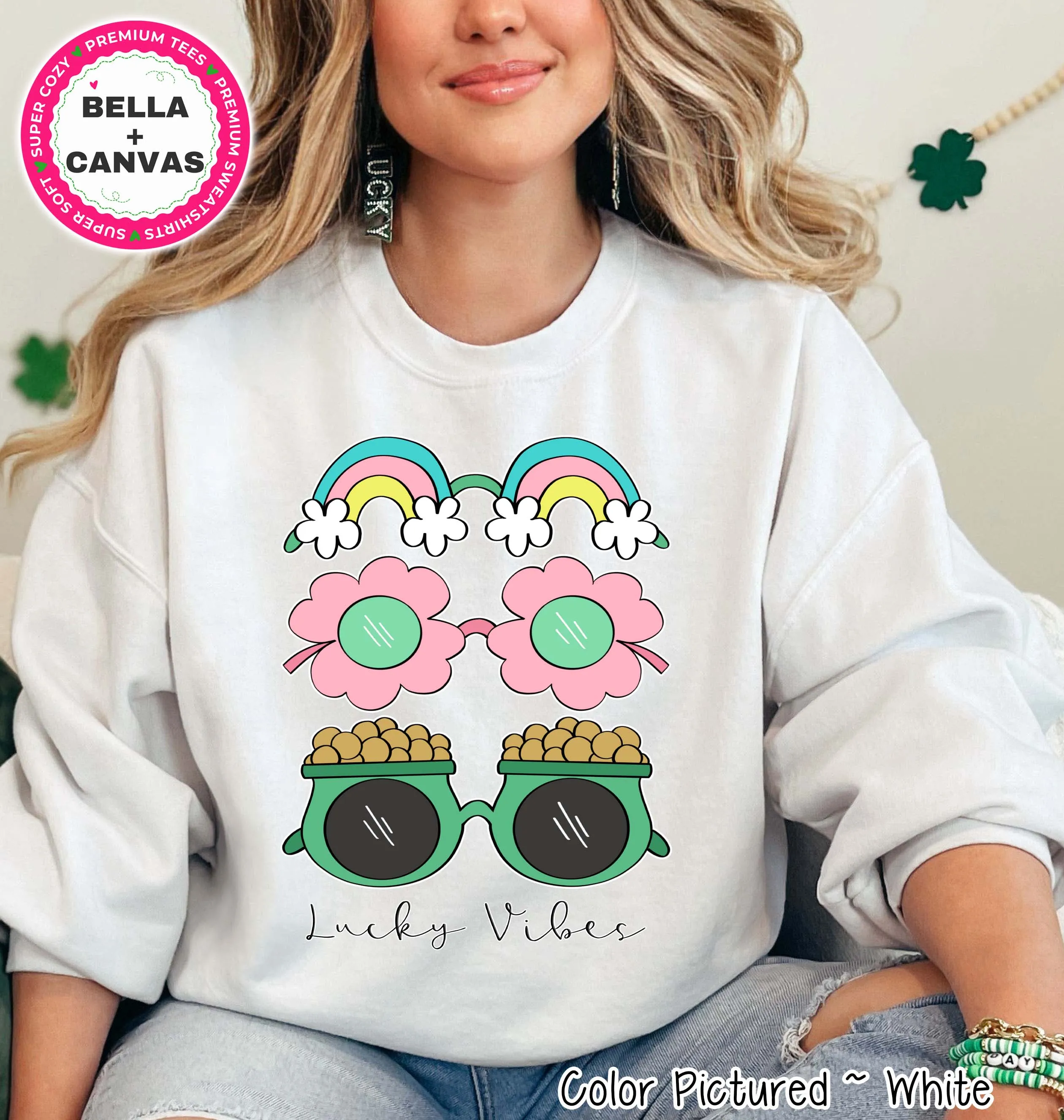 Lucky Vibes Glasses St Patricks Day Tee or Sweatshirt