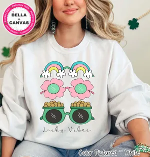Lucky Vibes Glasses St Patricks Day Tee or Sweatshirt