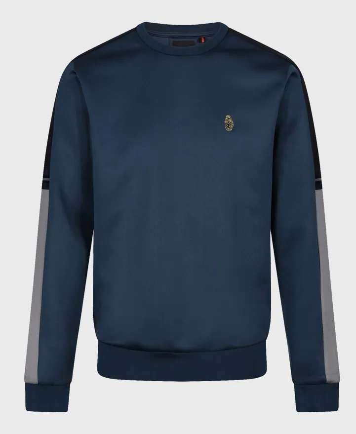 Luke 1977 Patter Colour Block Sweatshirt Atlantic Blue