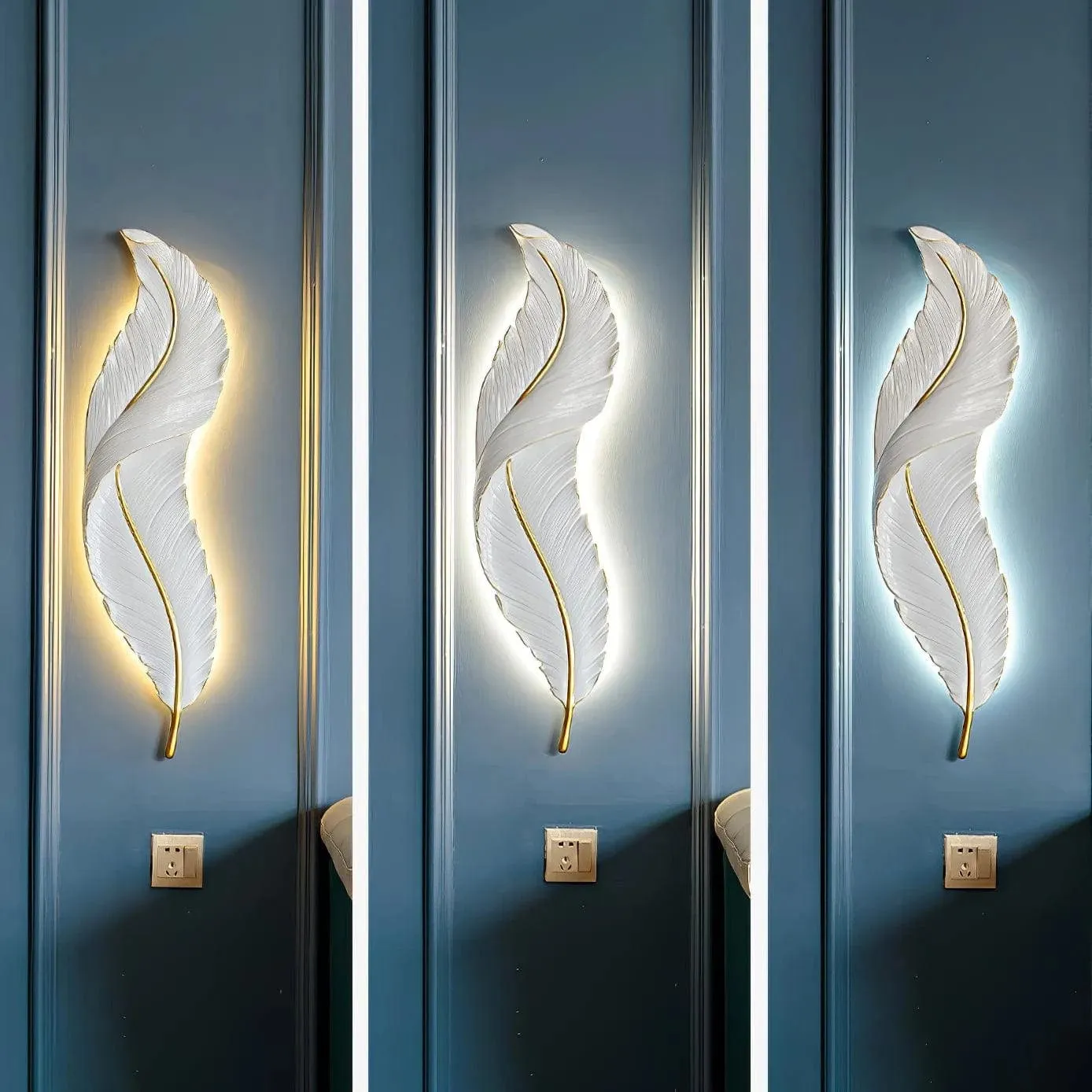 Luxurious 3 Colored Feather Wall Lamp