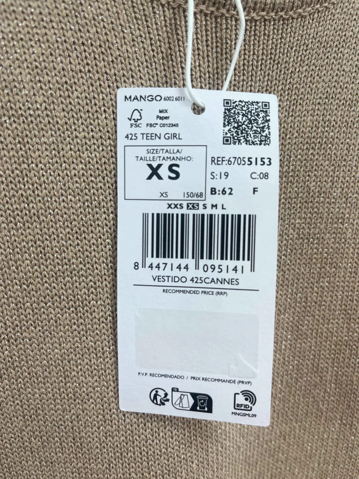Mango Beige Teen Girl Dress UK XS