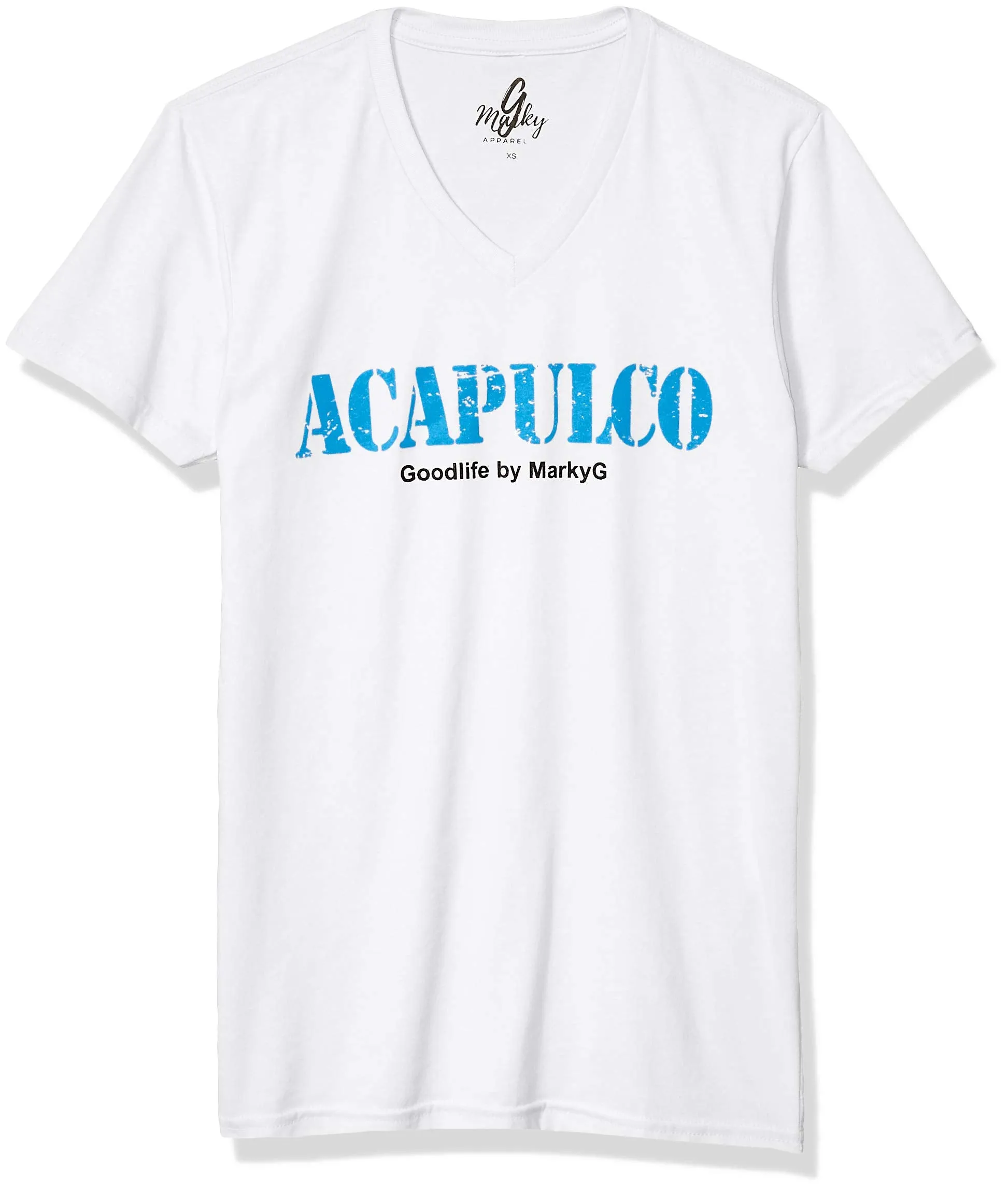 Marky G Apparel Men's Amalfi Coast Graphic Printed Premium Tops Fitted Sueded Short Sleeve V-Neck T-Shirt