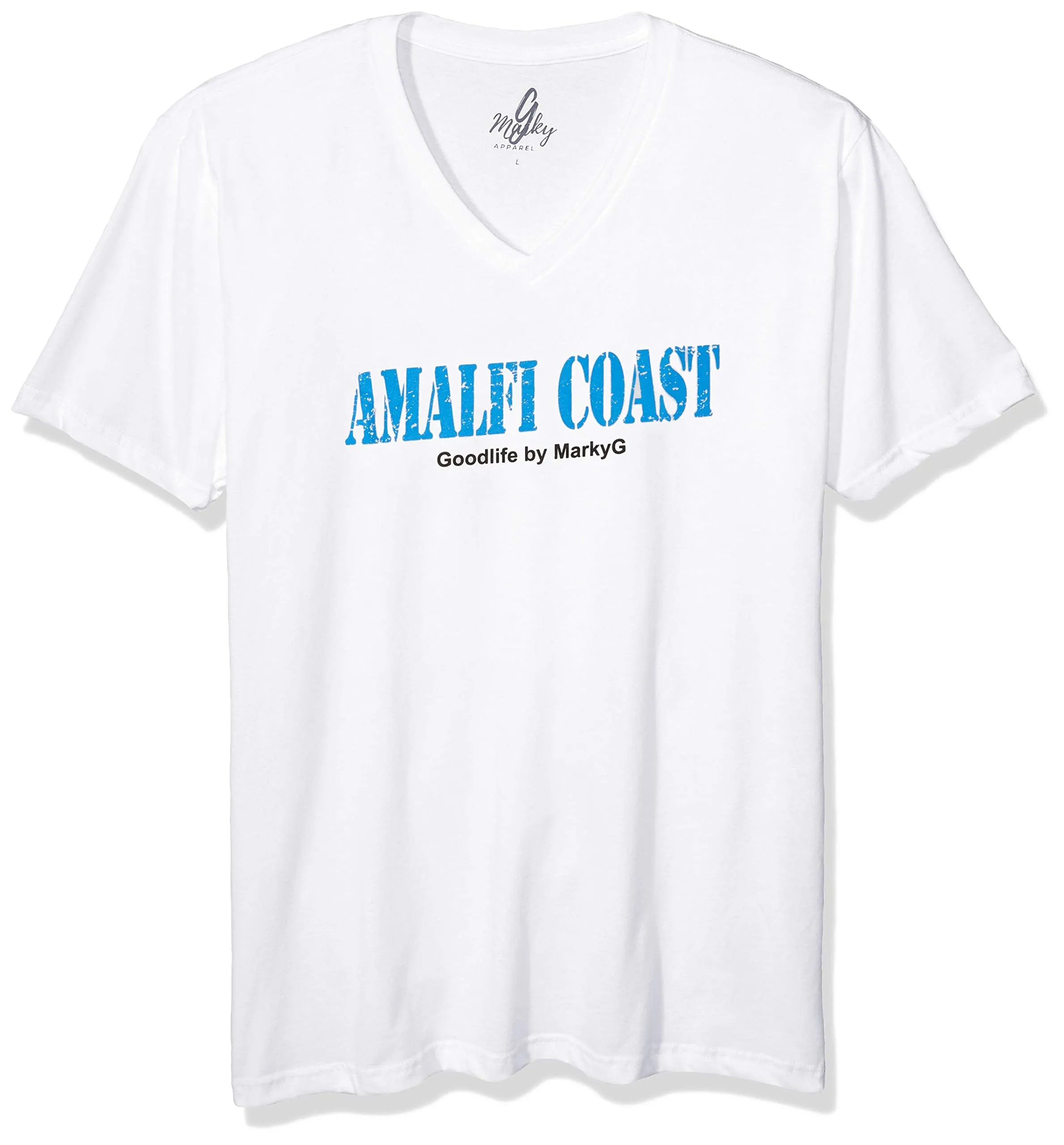 Marky G Apparel Men's Amalfi Coast Graphic Printed Premium Tops Fitted Sueded Short Sleeve V-Neck T-Shirt