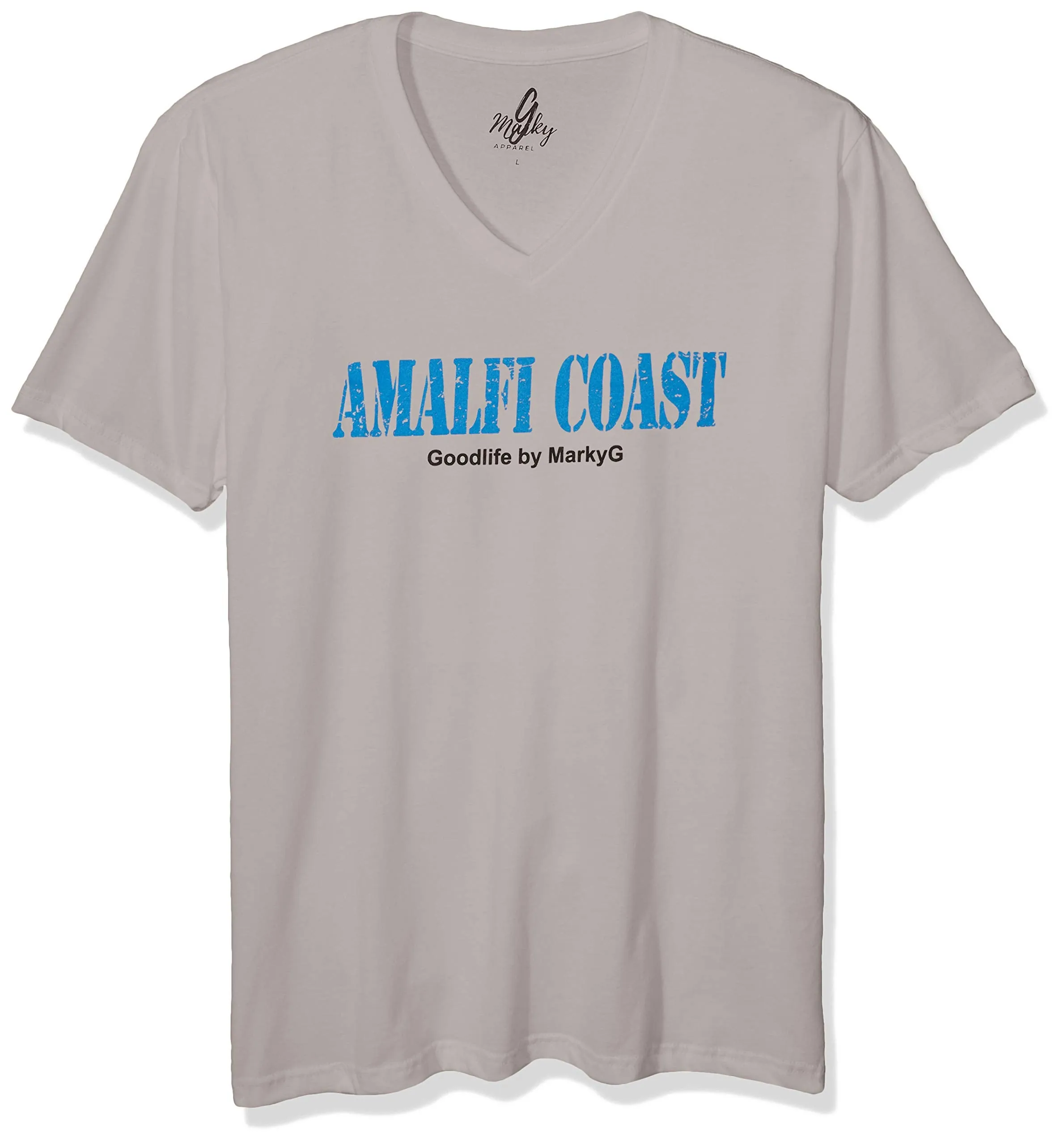 Marky G Apparel Men's Amalfi Coast Graphic Printed Premium Tops Fitted Sueded Short Sleeve V-Neck T-Shirt