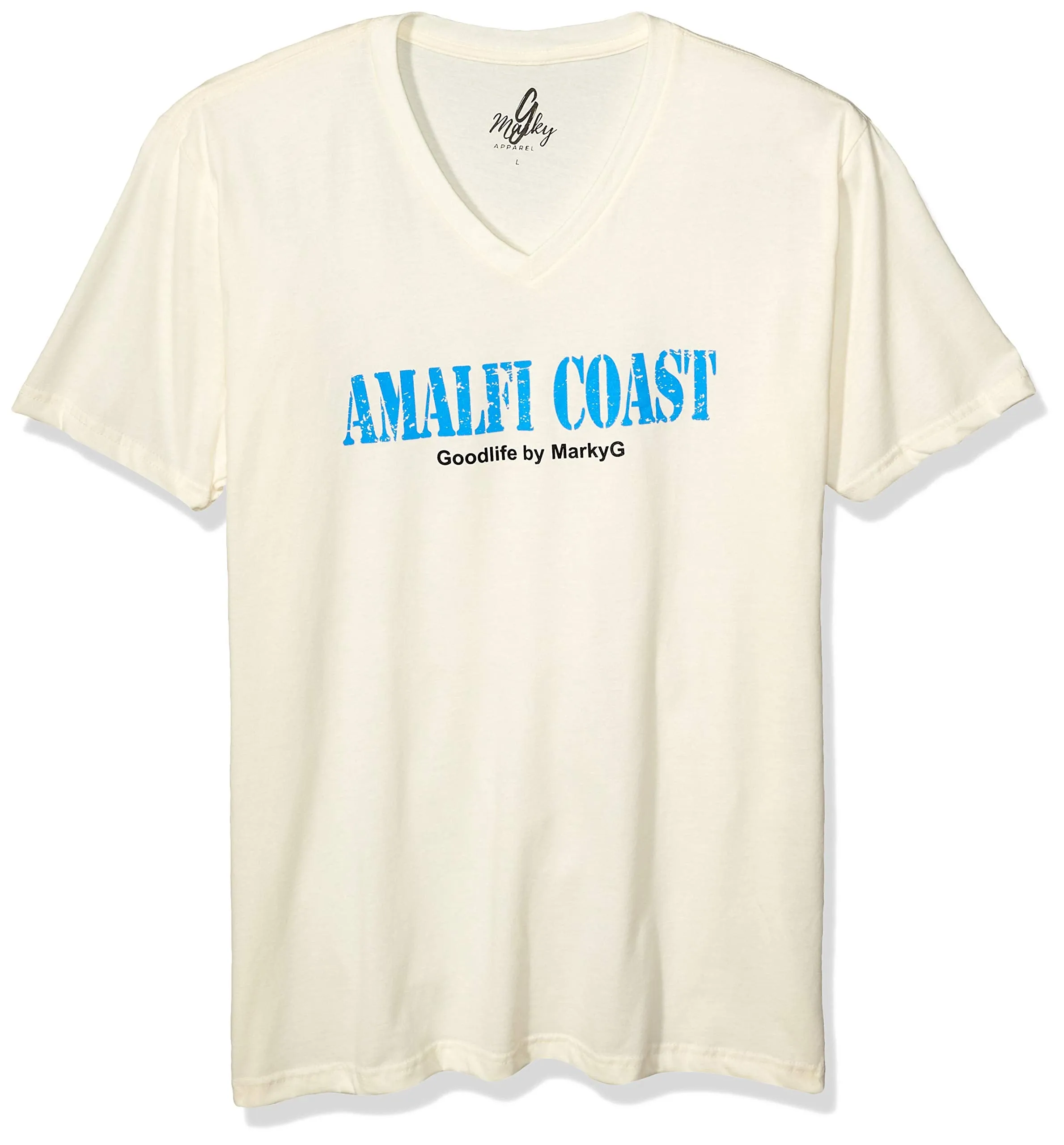 Marky G Apparel Men's Amalfi Coast Graphic Printed Premium Tops Fitted Sueded Short Sleeve V-Neck T-Shirt