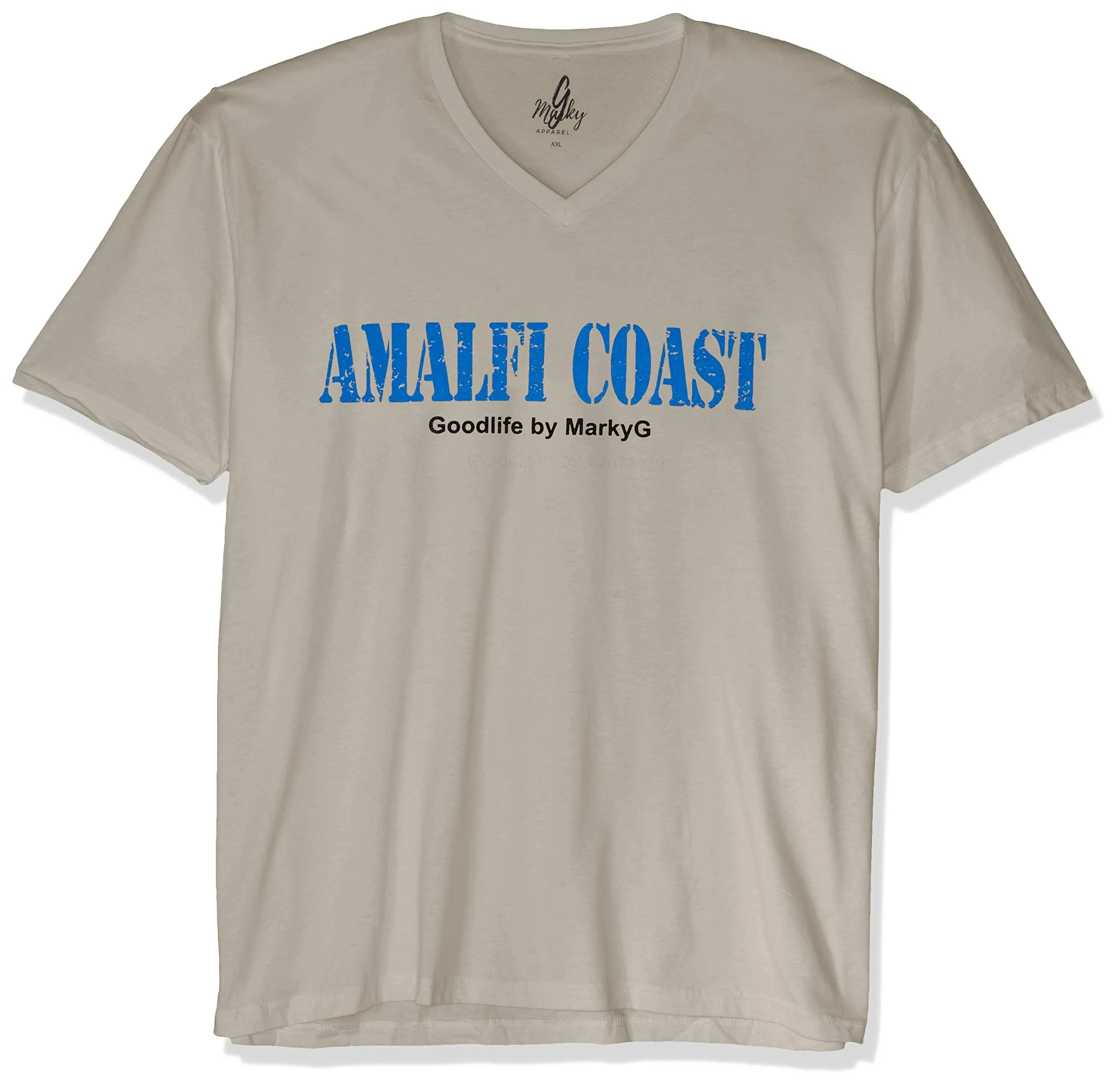 Marky G Apparel Men's Amalfi Coast Graphic Printed Premium Tops Fitted Sueded Short Sleeve V-Neck T-Shirt