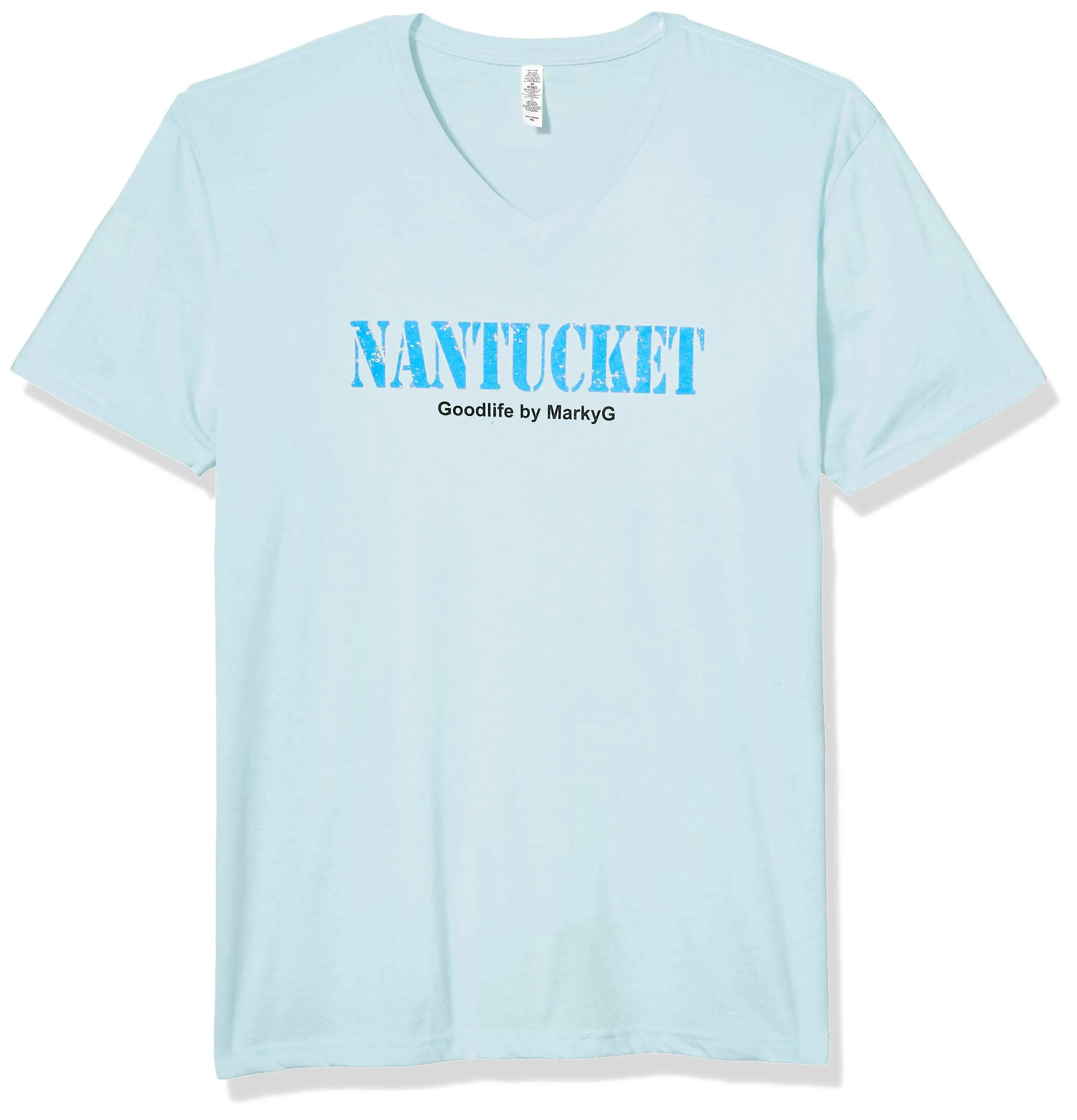Marky G Apparel Men's Nantucket Graphic Printed Premium Tops Fitted Sueded Short Sleeve V-Neck T-Shirt