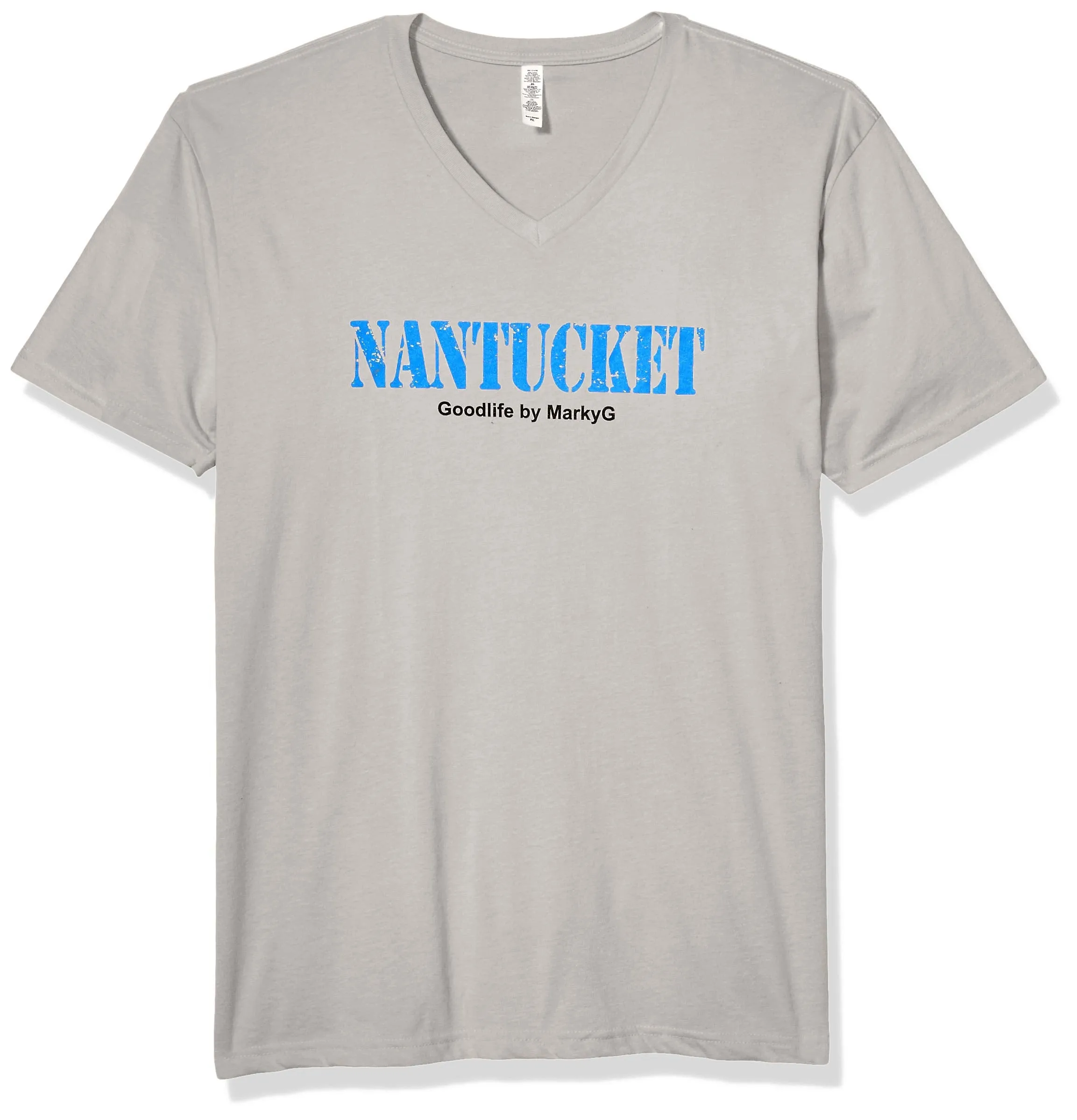 Marky G Apparel Men's Nantucket Graphic Printed Premium Tops Fitted Sueded Short Sleeve V-Neck T-Shirt