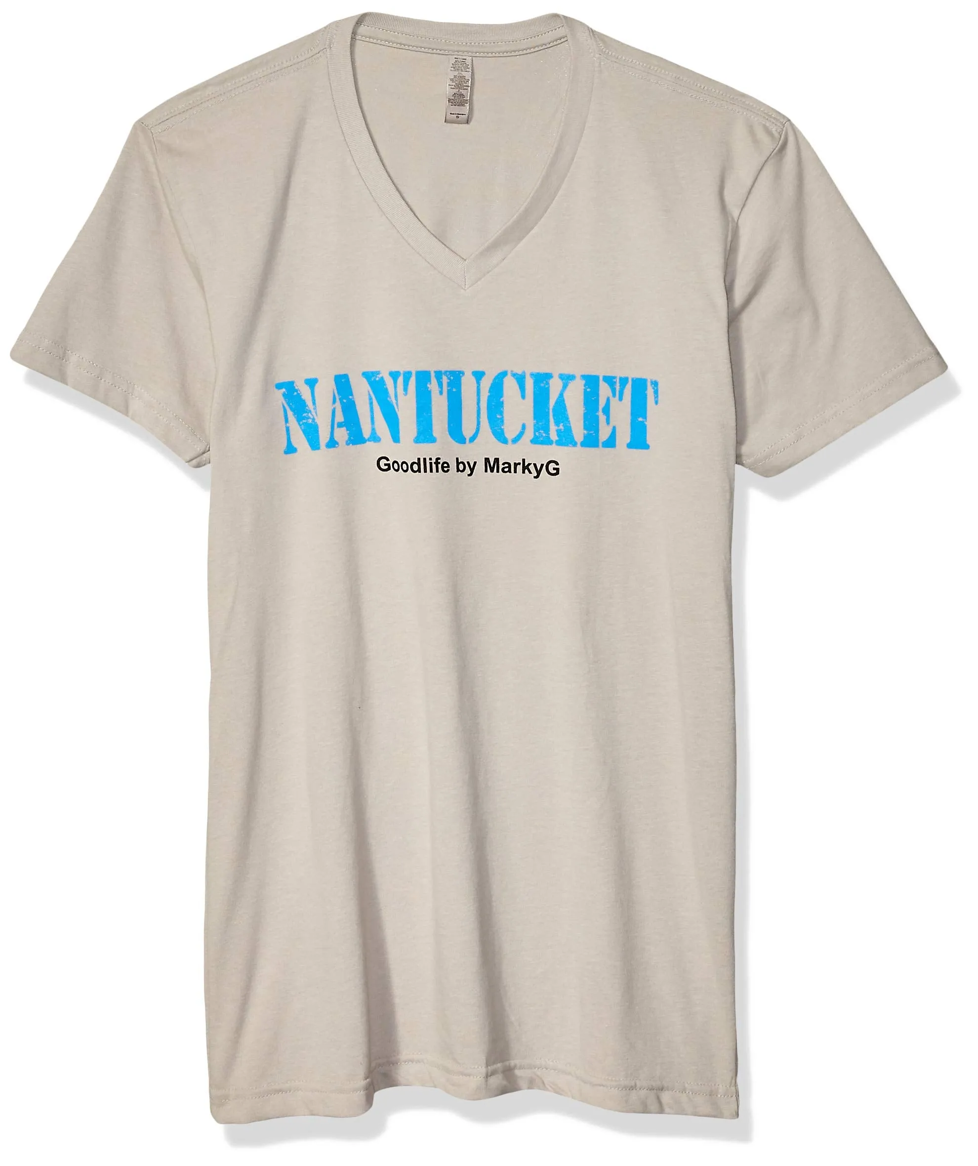 Marky G Apparel Men's Nantucket Graphic Printed Premium Tops Fitted Sueded Short Sleeve V-Neck T-Shirt