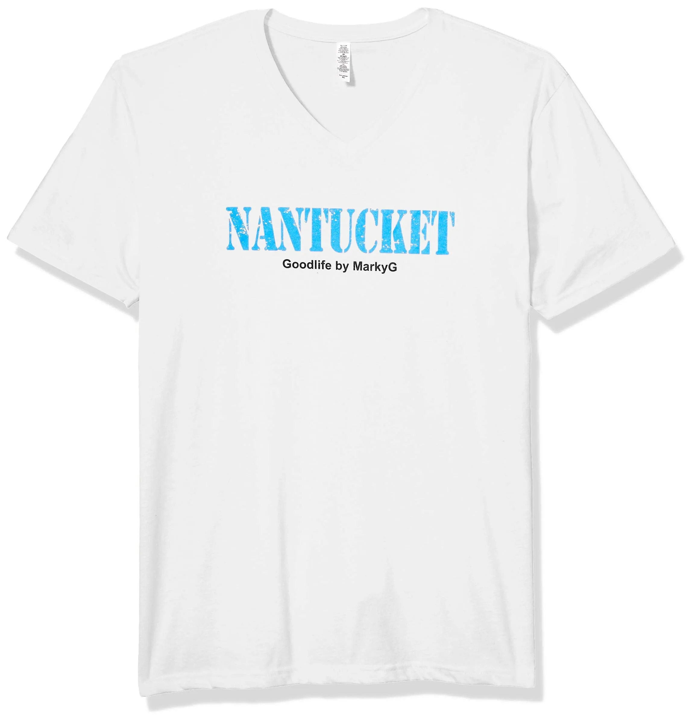 Marky G Apparel Men's Nantucket Graphic Printed Premium Tops Fitted Sueded Short Sleeve V-Neck T-Shirt