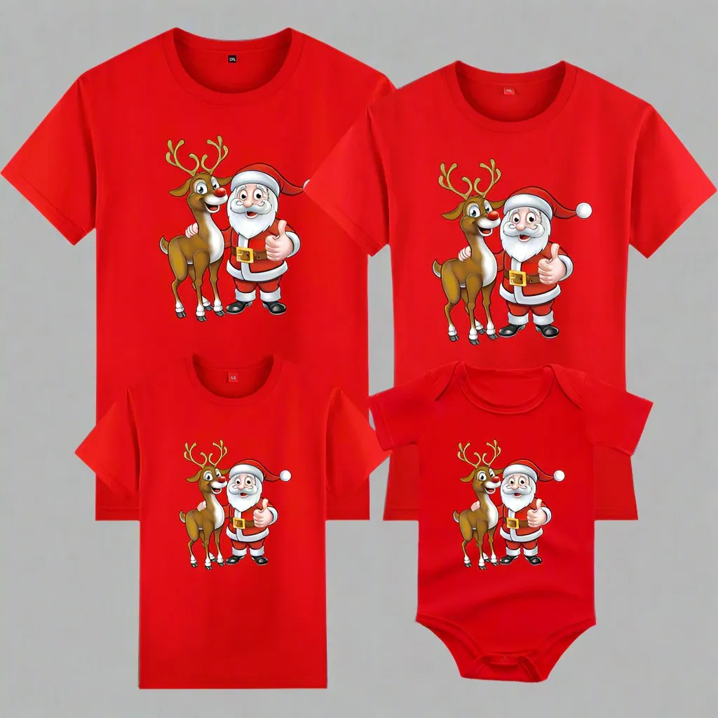 Matching Family Christmas T-Shirts – Santa & Reindeer Graphic Tees