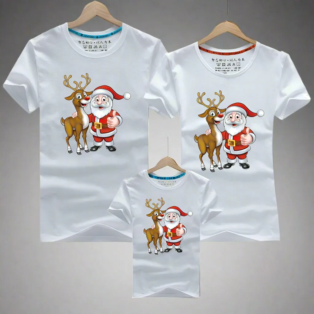 Matching Family Christmas T-Shirts – Santa & Reindeer Graphic Tees