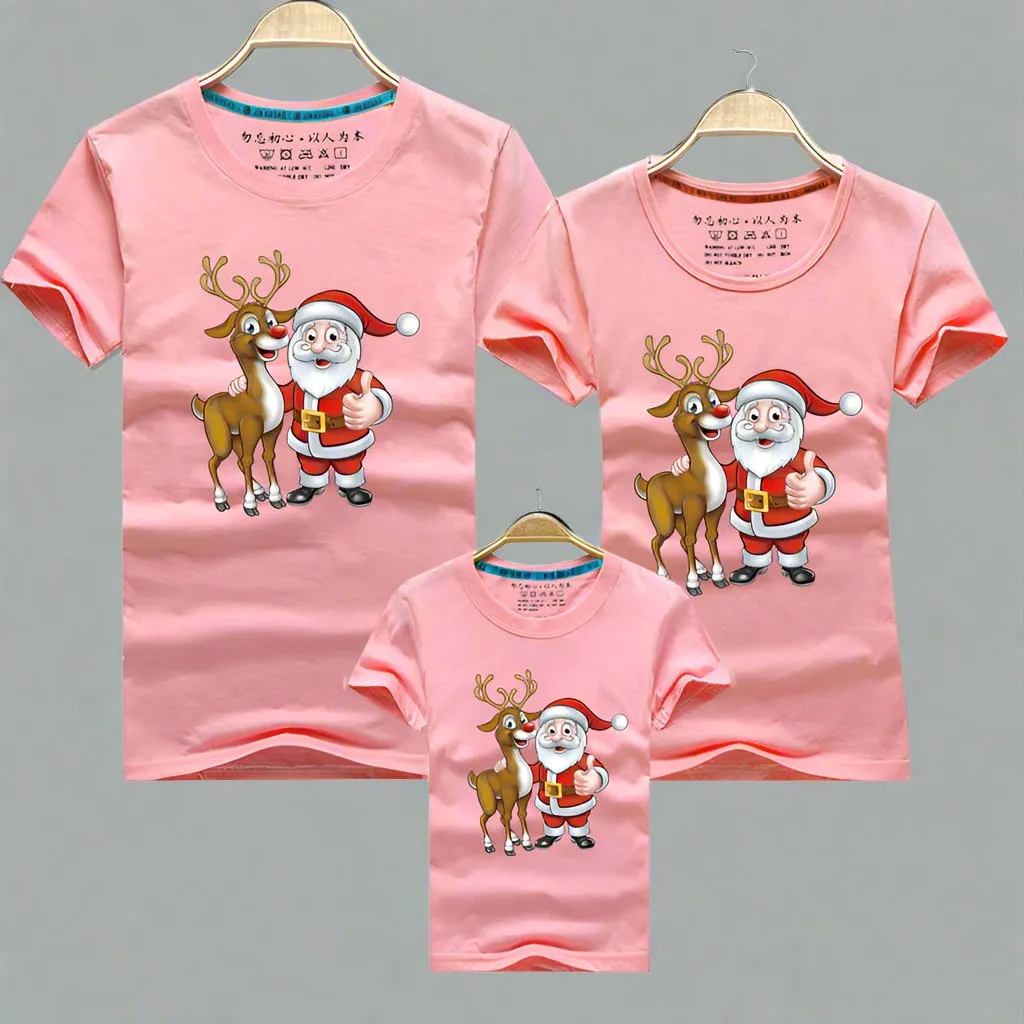 Matching Family Christmas T-Shirts – Santa & Reindeer Graphic Tees