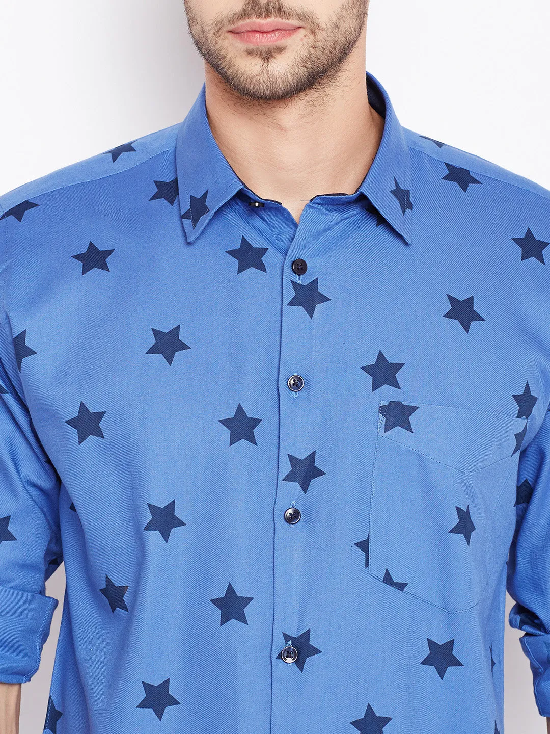 Men Blue Printed Pure Cotton Slim Fit Casual Shirt