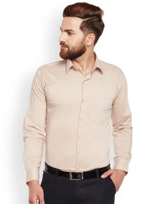 Men Fawn Solid Chambray Pure Cotton Slim Fit Formal Shirt