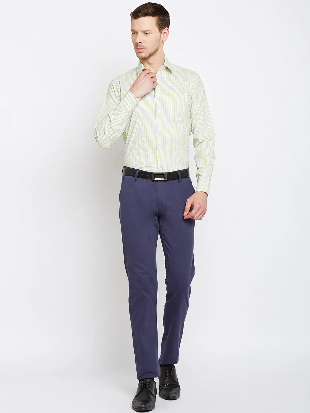 Men Green Checked Pure Cotton Regular Fit Formal Shirt
