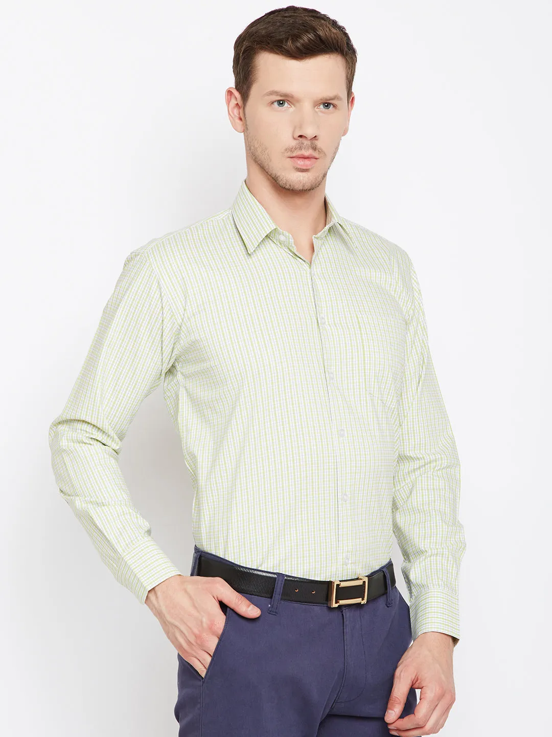 Men Green Checked Pure Cotton Regular Fit Formal Shirt