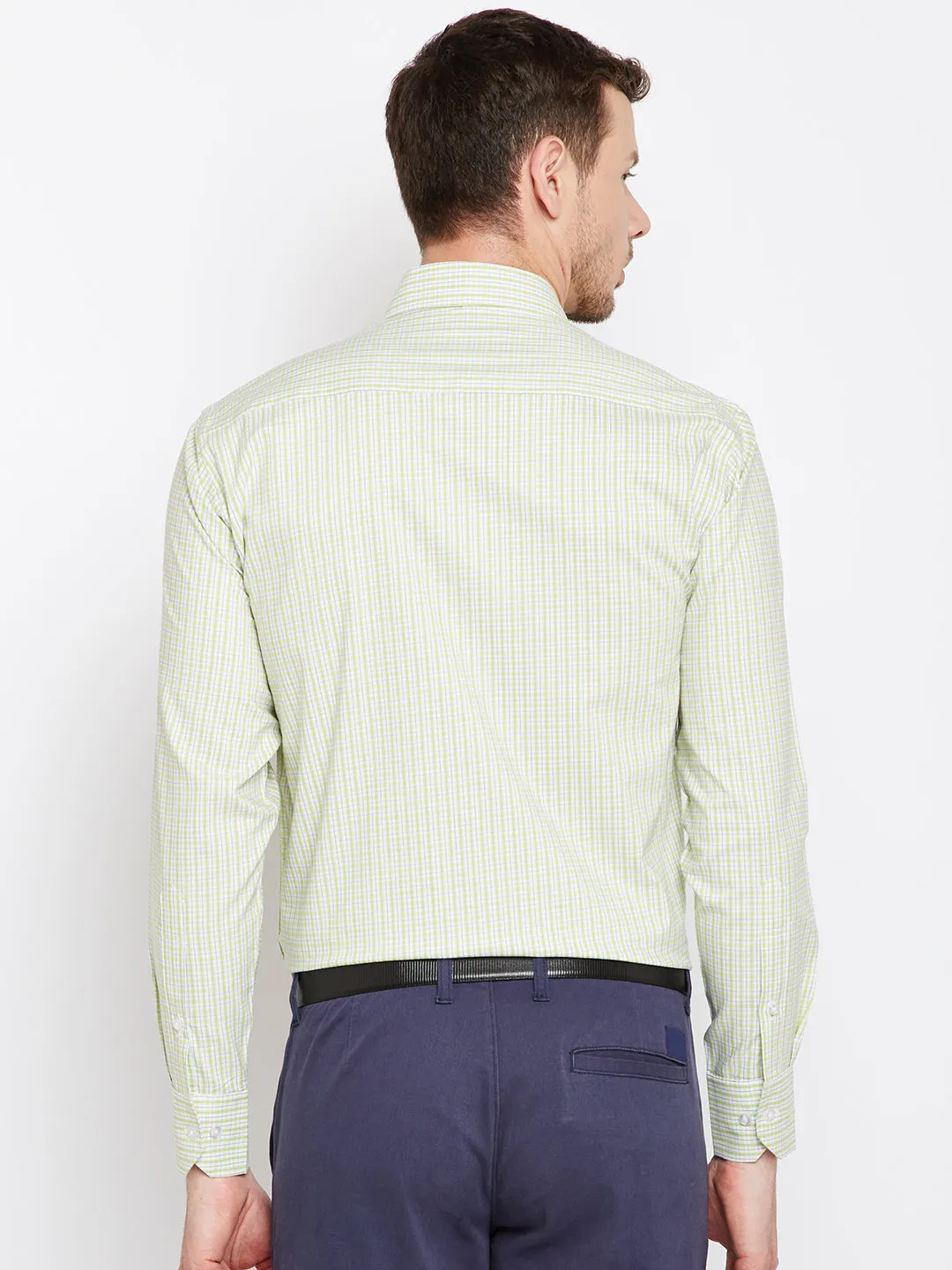 Men Green Checked Pure Cotton Regular Fit Formal Shirt