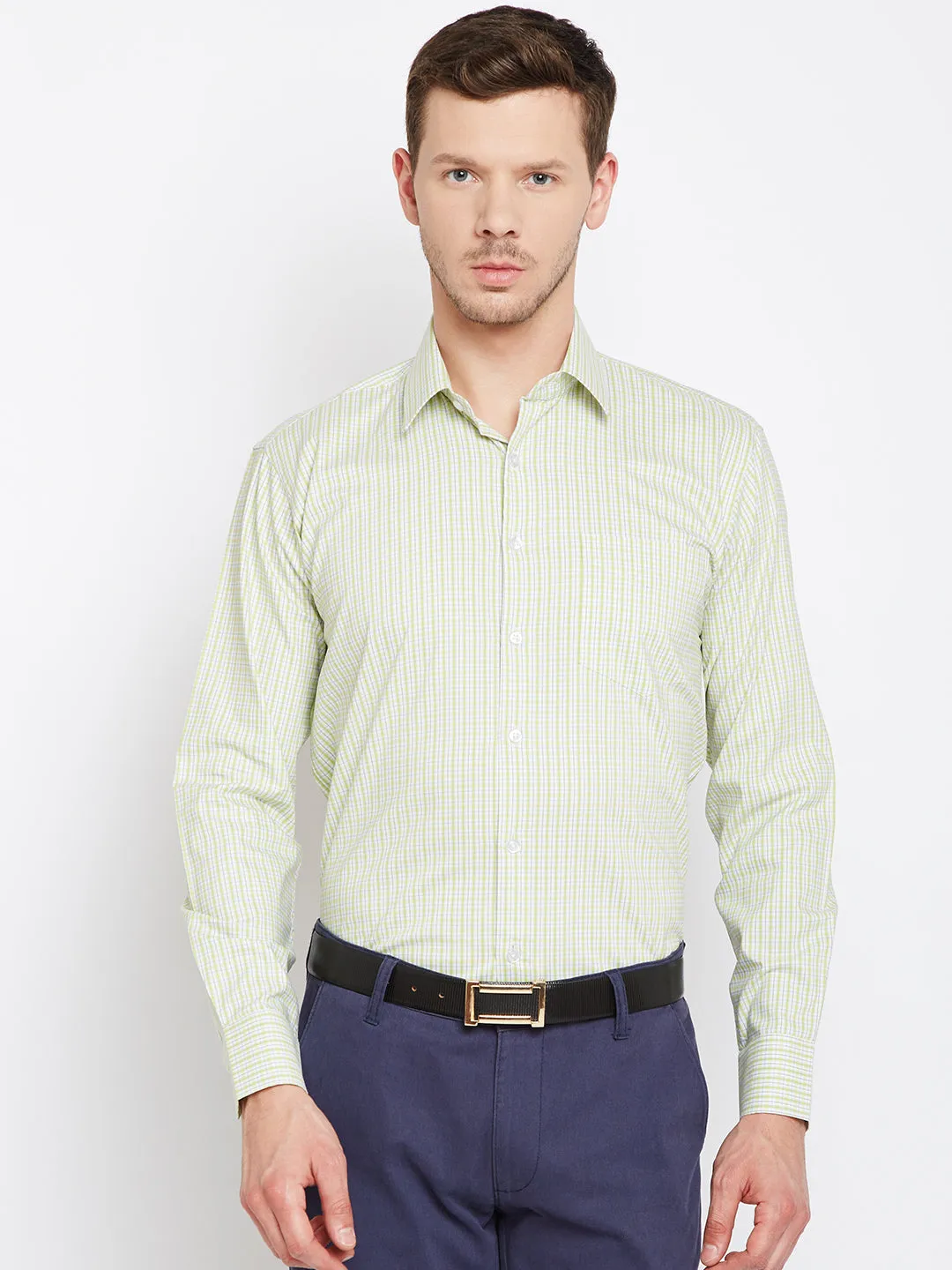 Men Green Checked Pure Cotton Regular Fit Formal Shirt