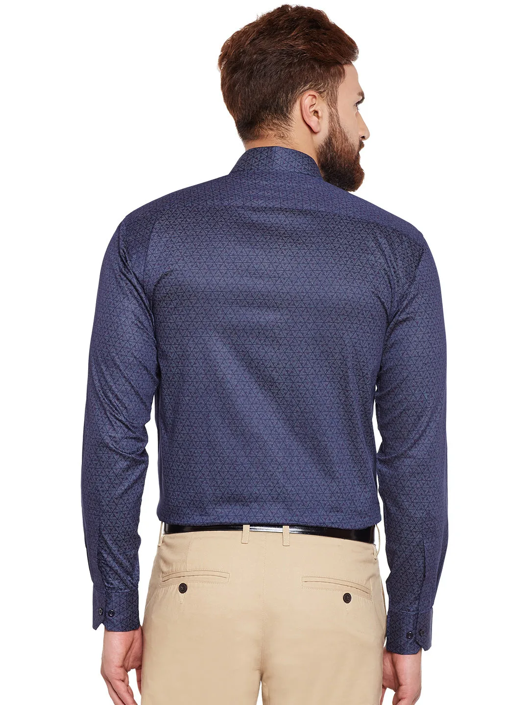 Men Navy Printed Pure Cotton Slim Fit Formal Shirt