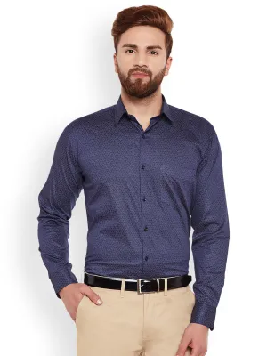 Men Navy Printed Pure Cotton Slim Fit Formal Shirt
