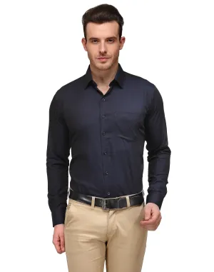 Men Navy Solid Slim Fit Pure Cotton Formal Shirt