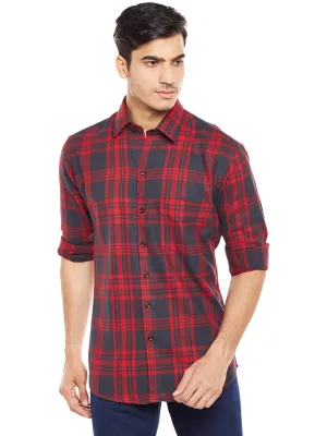 Men Red Checked Pure Cotton Slim Fit Casual Shirt