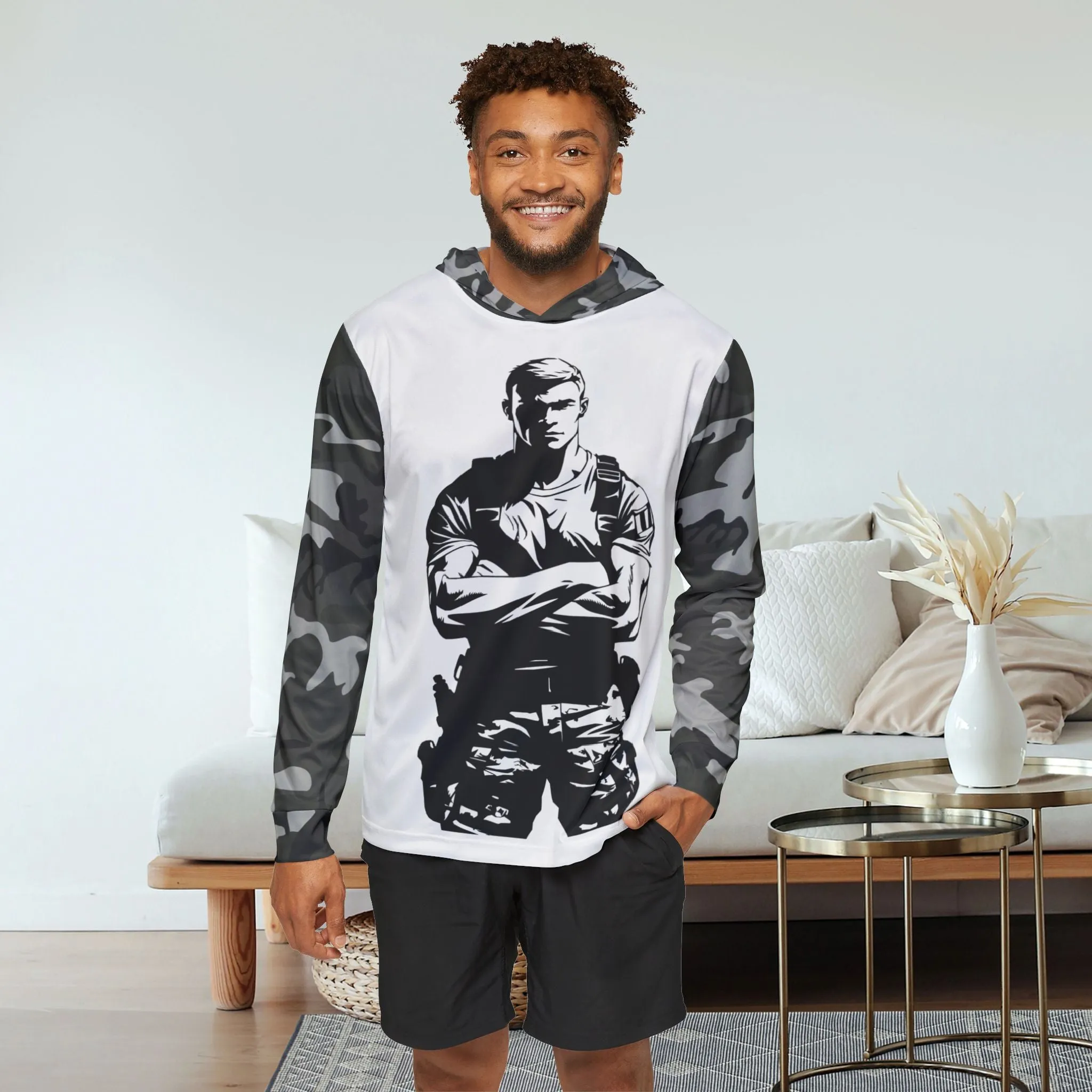 Men's Gray Camo Soldier Graphic Sports Warmup Hoodie