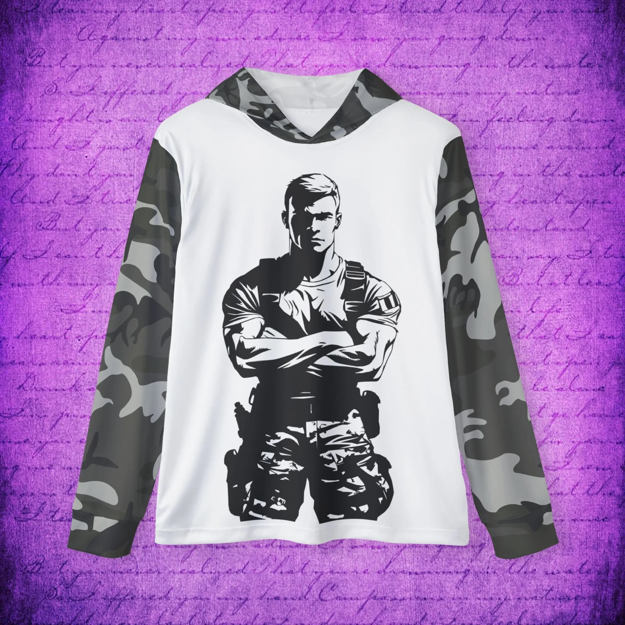 Men's Gray Camo Soldier Graphic Sports Warmup Hoodie