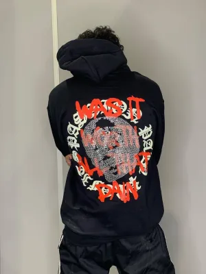 Men's Rhinestone Letter Zip Up Hoodie