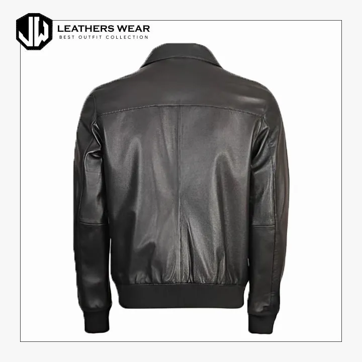 Mens Sheep Black Bomber Leather Jacket