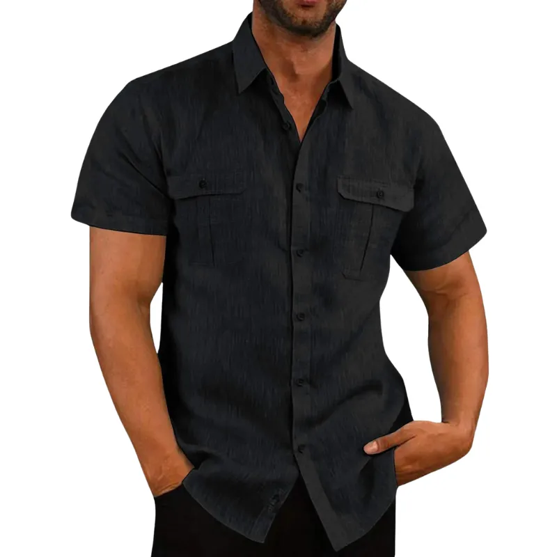 Men's Summer Short Sleeve Shirt with Folded Collar – Ethan