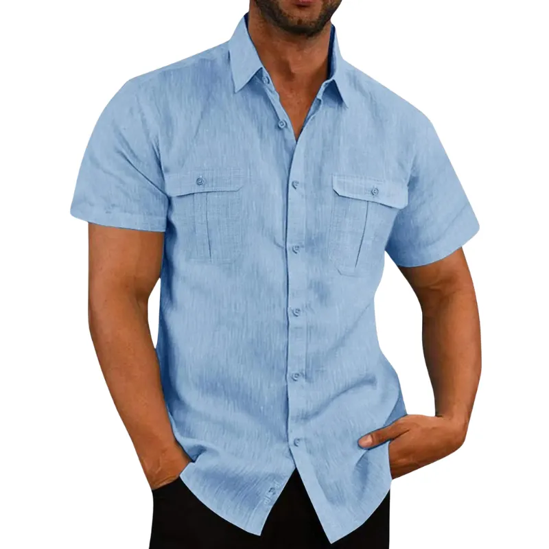 Men's Summer Short Sleeve Shirt with Folded Collar – Ethan